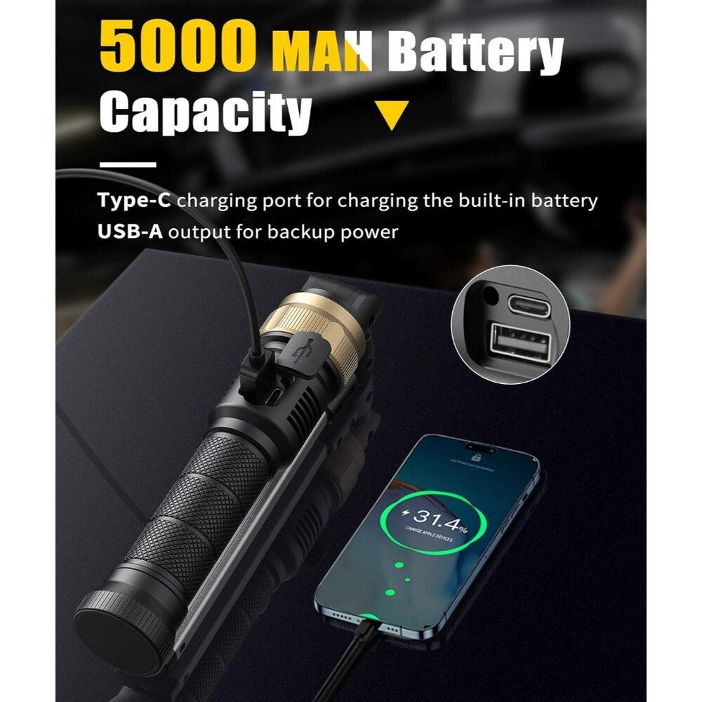 Rechaegeable Work Light, 5000mAh Magnetic flashlight with 360° Rotate Foldable D - Picture 3 of 6